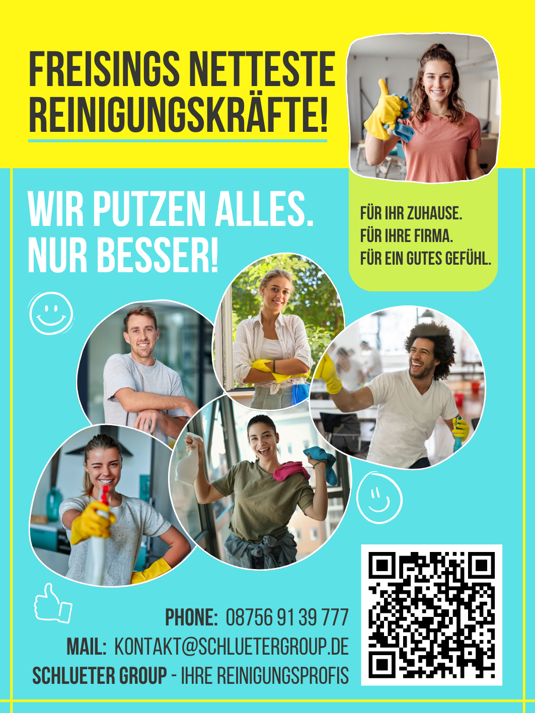Zeitungsanzeige der Schlueter Group mit freundlichen Reinigungskräften aus Freising
